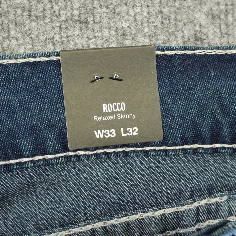NEW True Religion Rocco Big T Flap Jeans Mens 33x32 Blue Dark Wash Skinny